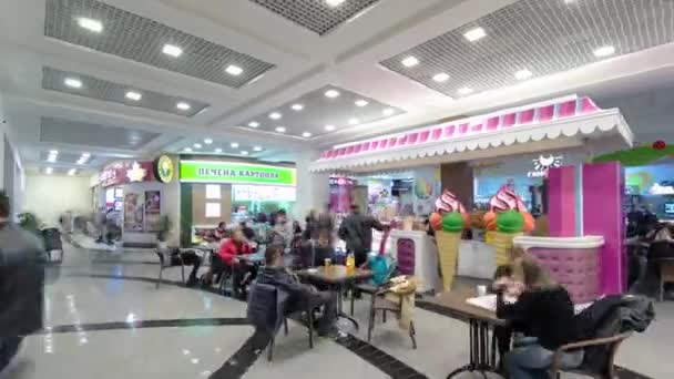 Food Court Lub Centrum Żywności Centrum Handlowym Timelapse Hiperlapse Wnętrze — Wideo stockowe