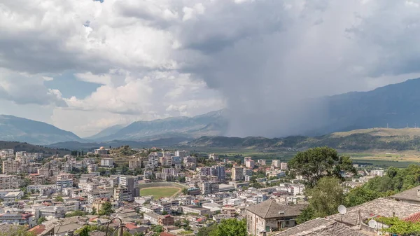Panorama Zeigt Die Stadt Gjirokastra Vom Aussichtspunkt Mit Vielen Typischen — Stockfoto