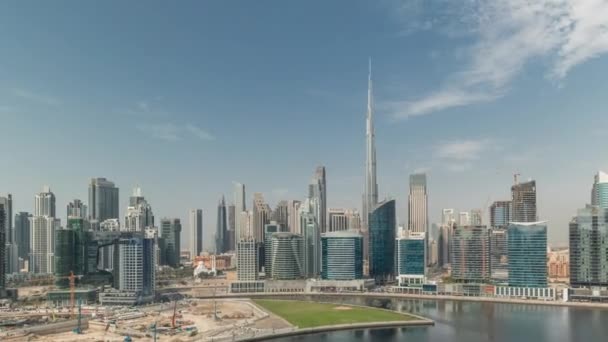 Panorama Montrant Une Vue Aérienne Sur Dubai Business Bay Centre — Video