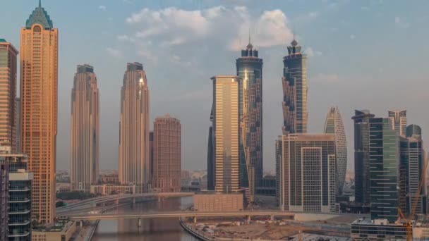 Paesaggio Urbano Con Grattacieli Dubai Business Bay Acqua Canale Aereo — Video Stock