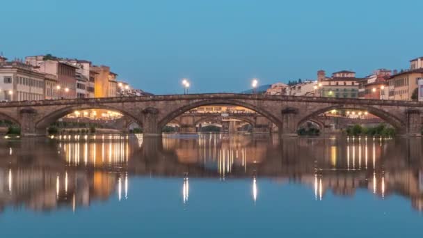 Ponte Alla Carraia Santa Trinita Szentháromság Híd Szürkületi Jelenete Arno — Stock videók