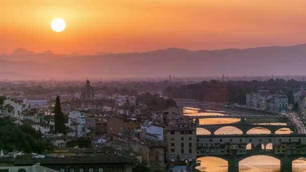 Widok Lotu Ptaka Arno River Ponte Vecchio Piazzale Michał Anioł — Wideo stockowe