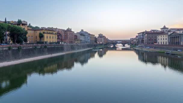 Río Arno Puente Ponte Vecchio Día Noche Timelapse Transición Después — Vídeo de stock