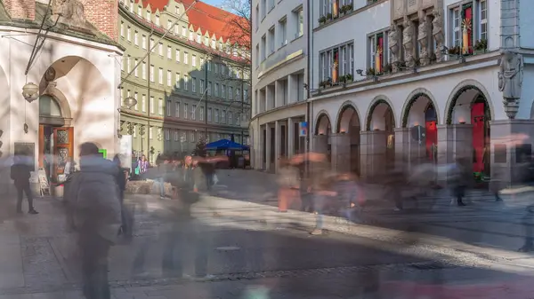 Kaufingerstrasse Shopping Street Pedestrian Zone Munich Downtown Marienplatz Timelapse Historic — Stock Photo, Image