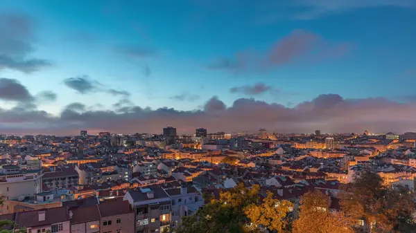 Мбаппе Показывает Вид Воздуха Центр Лисбона Днем Ночью Красные Крыши — стоковое фото