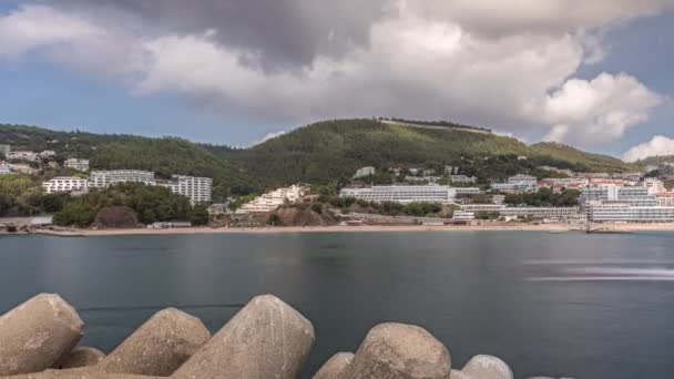 Panorama Que Muestra Vista Ciudad Sesimbra Port Timelapse Portugal Paisaje — Vídeos de Stock