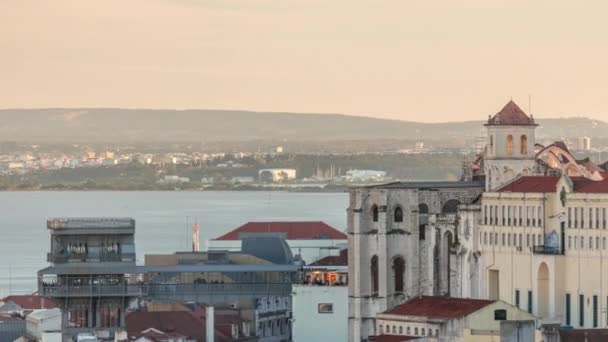 Lizbona Góry Timelapse Widok Dzielnicy Baixa Santa Justa Lift Zwany — Wideo stockowe