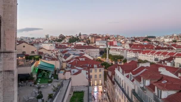 Panorama Widokiem Dzielnice Alfama Baixa Lizbonie Dnia Noc Przejście Czasowe — Wideo stockowe