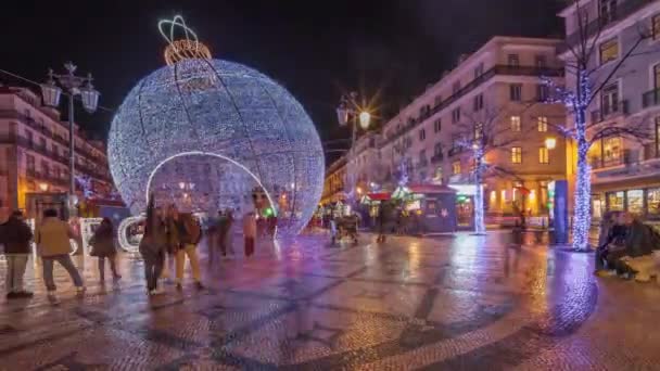 Panorama Prezentująca Świąteczne Dekoracje Dużym Balem Placu Luisa Camoesa Praca — Wideo stockowe
