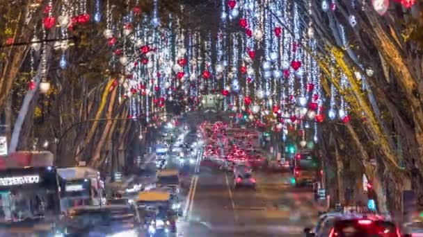 Avenida Liberdade Lisboa Iluminada Con Luces Colgando Los Árboles Por — Vídeo de stock