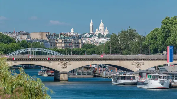 Puente Jena Sobre Río Sena Timelapse París Francia Conecta Campo — Foto de Stock