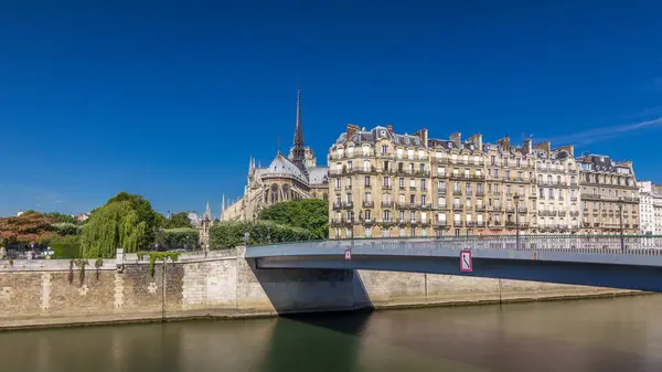 Notre Dame Paris Seine Timelapse Hipervanesi Paris Ünlü Sembollerinden Biri — Stok fotoğraf