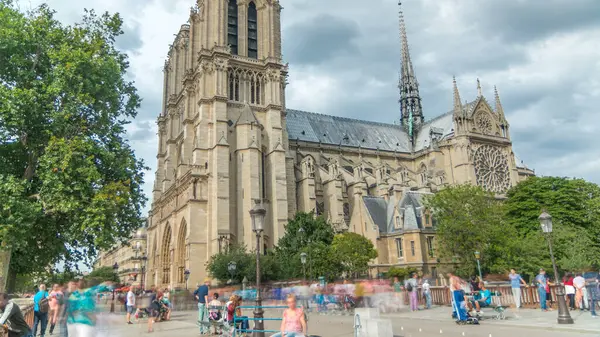Notre Dame Paris Timelapse Catedral Católica Medieval Isla Cite París — Foto de Stock