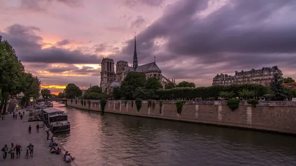 Catedral Notre Dame Paris Dia Noite Cronograma Transição Após Pôr — Fotografia de Stock