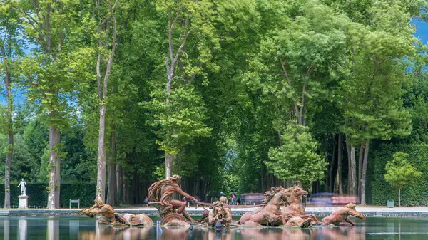 Apollo Fountain Versailles Palace Park Timelapse Ile France Green Trees — Stock Photo, Image