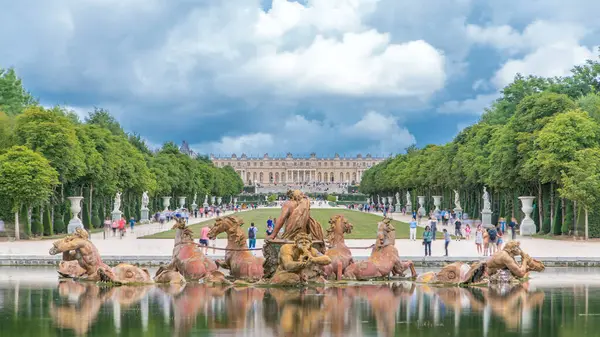 Apollo Fountain Versailles Palace Park Green Lawn Timelapse Ile France — Stock Photo, Image