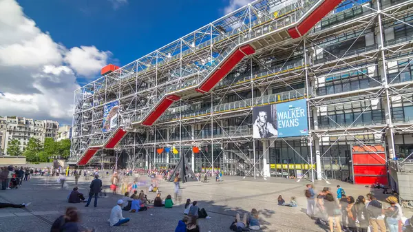 Fasáda Centra Georges Pompidou Frontou Vchodu Timelapse Hyperlapse Paříži Francie — Stock fotografie