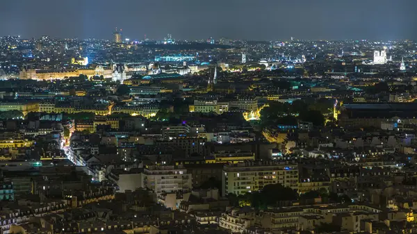 Vista Del Timelapse Nocturno Aéreo Ciudad París Río Sena Parte — Foto de Stock