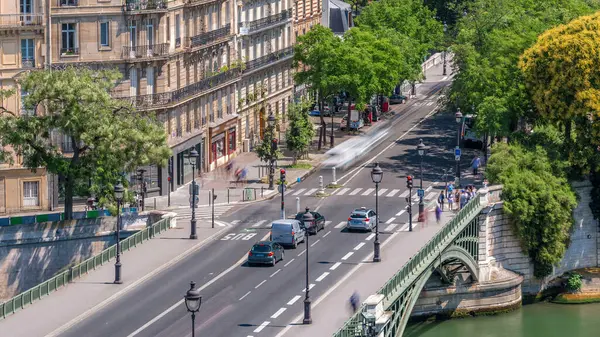 Paryż Timelapse Ruchem Moście Sully Tarasu Widokowego Budynku Arab World — Zdjęcie stockowe