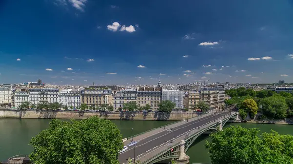 Panorama Parigi Timelapse Con Case Traffico Sul Ponte Sully Vista — Foto Stock