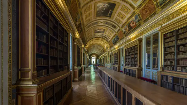 Interiors Architectural Details Big Library Chateau Fontainebleau Timelapse Hyperlapse Home — Stock Photo, Image