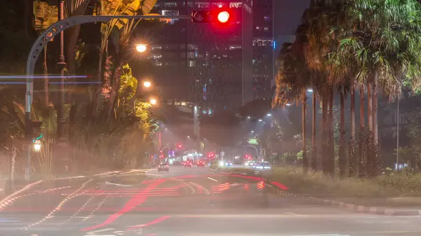 Beach Road Δέντρα Και Νυχτερινή Κυκλοφορία Στη Σιγκαπούρη Timelapse Υπερχείλιση — Φωτογραφία Αρχείου