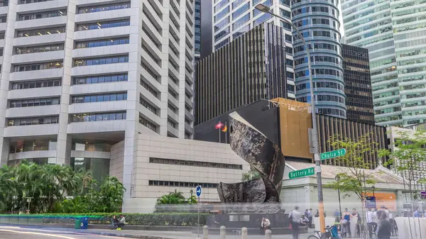 新加坡莱夫斯在中央商务区的位置新加坡时间飞逝 新加坡 背景上的纪念碑和摩天大楼 — 图库照片