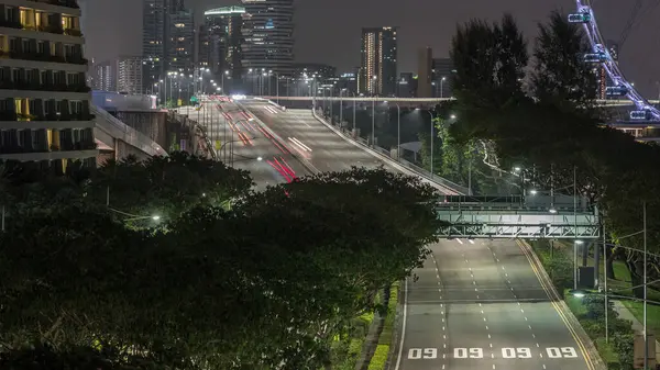 Движение Автомобилями Улице Мост Бухте Марина Района Сингапура Воздушный Ночной — стоковое фото