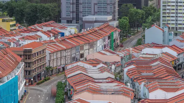 Aerial View Art Deco Shophouses Red Roofs Neil Road Chinatown — Stock Photo, Image