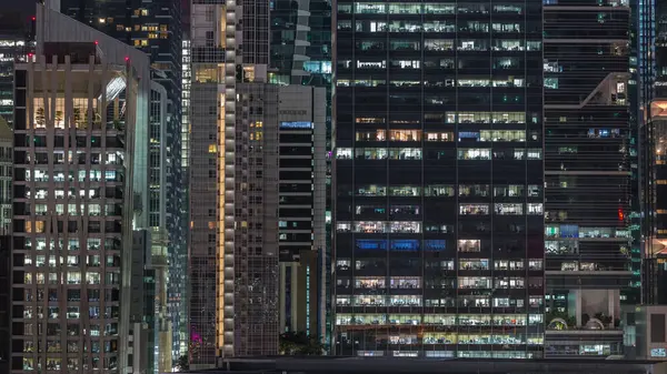 Aerial Cityscape Singapore Downtown Modern Architecture Illuminated Skyscrapers Night Timelapse — Stock Photo, Image