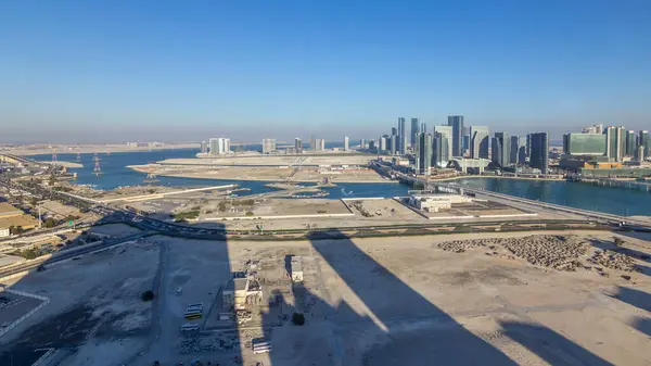 Orizontul Aerian Centrului Orașului Abu Dhabi Sus Înainte Apusul Soarelui — Fotografie, imagine de stoc