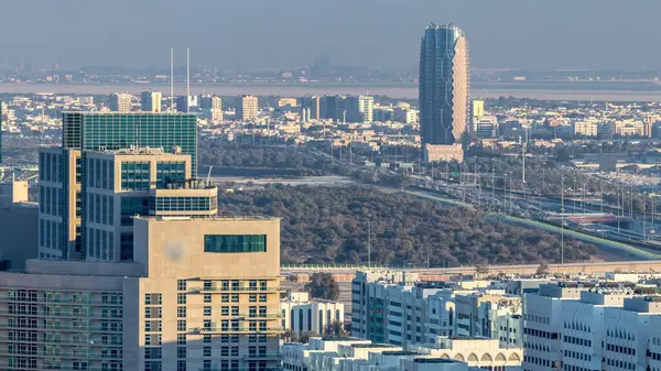 Skyline Aérienne Centre Ville Abu Dhabi Haut Avant Coucher Soleil — Photo