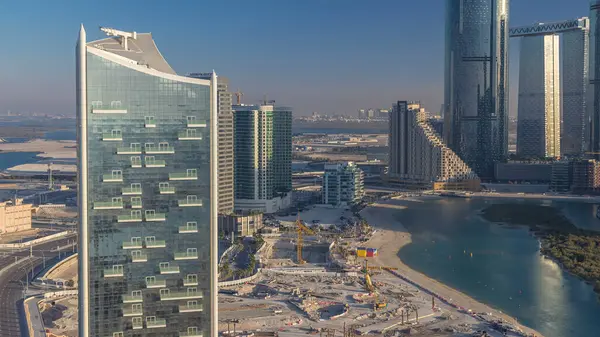 Modern Épületek Reem Sziget Abu Dhabi Timelapse Felülről Légi Városkép — Stock Fotó