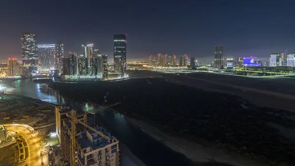 Wolkenkratzer Auf Reem Und Maryah Island Abu Dhabi Nächtlichen Zeitraffer — Stockfoto