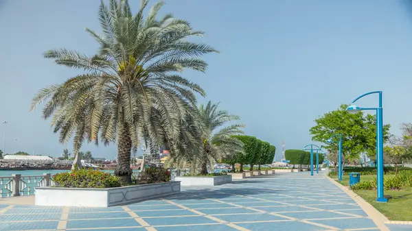 Corniche Boulevard Beach Park Coastline Abu Dhabi Timelapse Skyscrapers Background — Stock Photo, Image