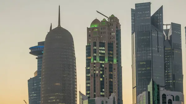 High Rise District Doha Day Night Timelapse Transition Sunset Seen — Stock Photo, Image