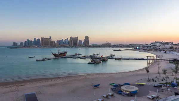 Vue Katara Beach Jour Nuit Après Coucher Soleil Doha Qatar — Photo