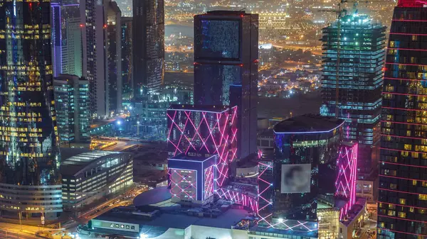 Skyline West Bay Området Från Toppen Doha Timelapse Qatar Belysta — Stockfoto