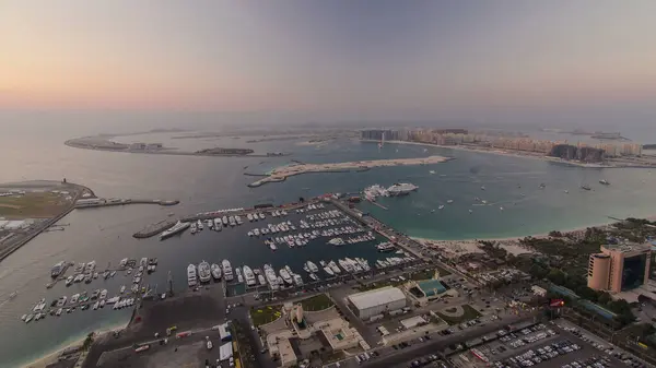 Aerial View Dubai Marina Panorama Day Night Transition Timelapse Light — Stock Photo, Image