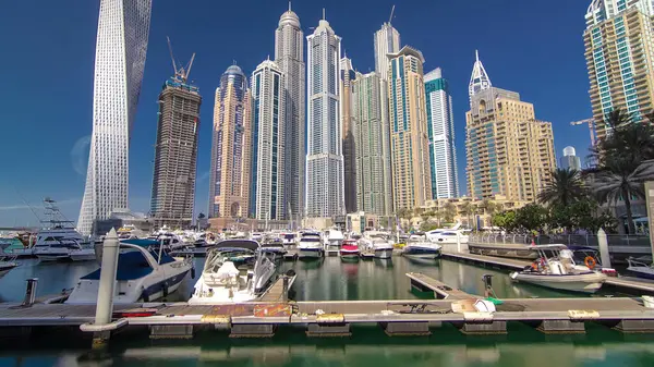 Dubai Marina Skyscrapers Boats Dubai United Arab Emirates Timelapse Hyperlapse — Stock Photo, Image