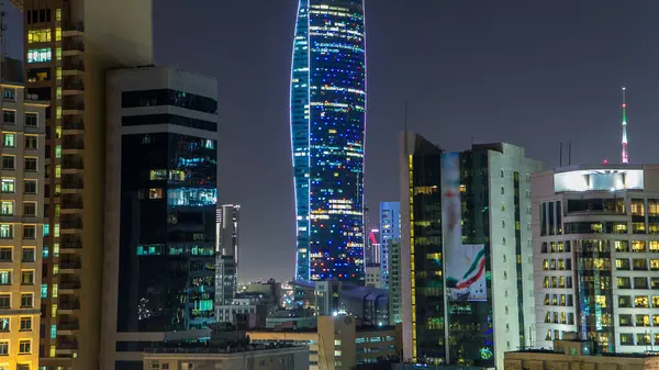 Kuwait City Skyline Skyscrapers Night Timelapse Kuwait City Downtown Illuminated — Stock Photo, Image