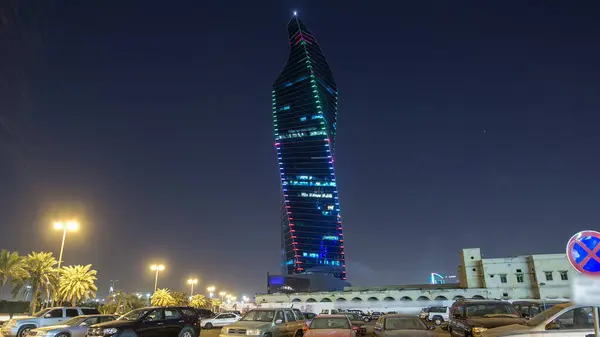 Modernt Torn Kuwait City Natt Timelapse Hyperlapse Kuwait Mellanöstern Med — Stockfoto