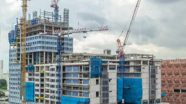 Singapur Timelapse Modern Bir Gökdelen Inşaat Alanında Havadan Görünümü Yukarıdaki — Stok fotoğraf