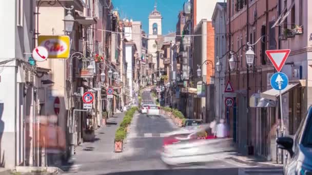 Albano Laziales Charming Medieval Street Timelapse Journey Italys History Inglês — Vídeo de Stock