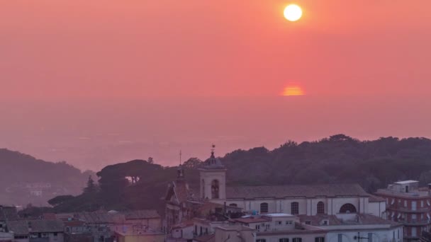 Закат Над Кафедральным Собором Сан Панкратио Альбано Лациале Италия Вид — стоковое видео