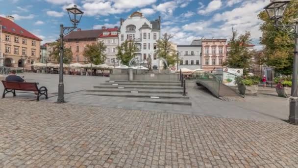 Panorama Ukazující Fontánu Neptun Staroměstském Náměstí Historickými Domy Kolem Mnoho — Stock video