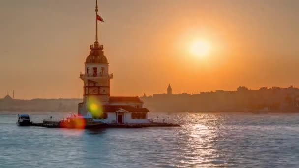 Maidens Tower Beautiful Orange Sunset Timelapse Istanbul Turkey Kiz Kulesi — Stock video