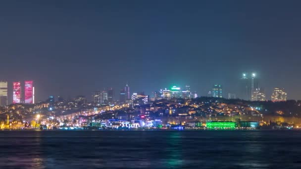 Night Timelapse View Besiktas District Some Illuminated Skyscrapers Istanbul Taken — Video