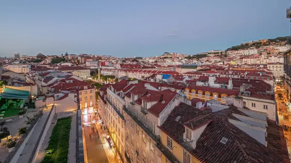 Panorama Showing Alfama Baixa Districts Lisbon Aerial Day Night Transition — Stock Photo, Image