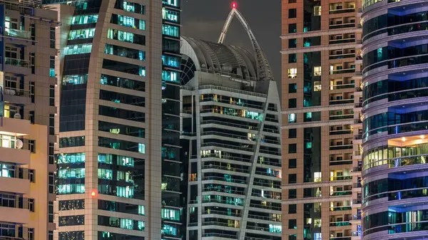 Night Close View Promenade Dubai Marina Modern Towers Blinking Lights — Stock Photo, Image